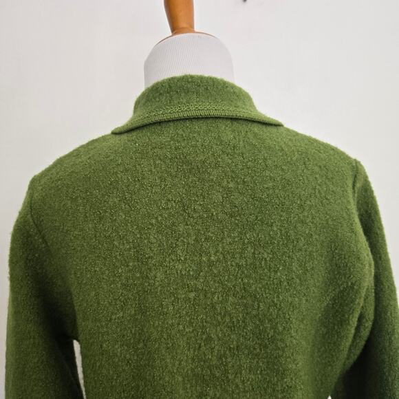 Vintage Boiled Wool Zip Up Jacket Green Holiday Lisa International Women Large - Picture 7 of 11